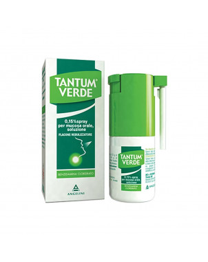 Tantum verde 0,15% soluzione spray 30 ml indicata in caso di gengiviti, stomatiti, faringiti.