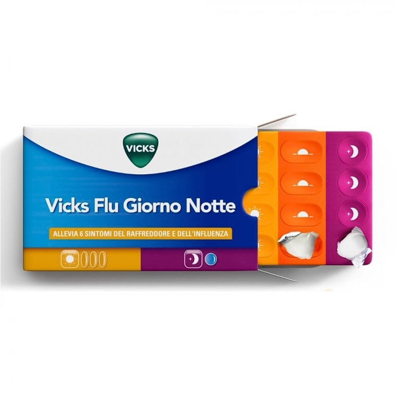 Vicks flu giorno notte confezione da 12 + 4 compresse