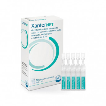 XanterNet Augengel in sterilen Fläschchen, geeignet für die Wundversorgung und Abschürfungen der Augen