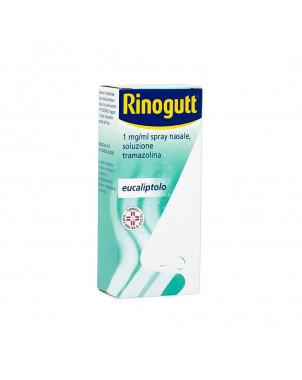 Rinogutt eucalyptol nasal spray 10 ml useful in case of cold, flu, sinusitis, allergy.