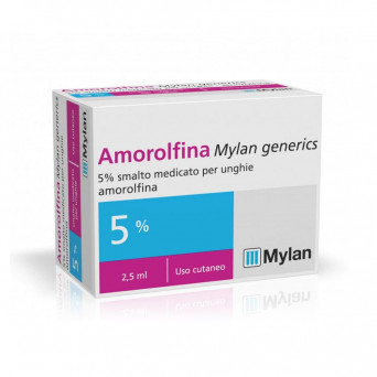 Amorolfina smalto medicato per unghie indicato per il trattamento delle onicomicosi causate da dermatofiti, lieviti e muffe.