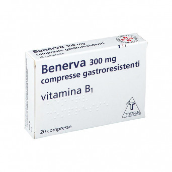 Benerva 300 mg 20 comprimidos útil en la profilaxis y tratamiento de la deficiencia de vitamina B1