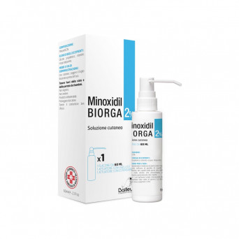 Minoxidil Biorga 2% soluzione cutanea 60 ml indicato come trattamento per la perdita dei capelli