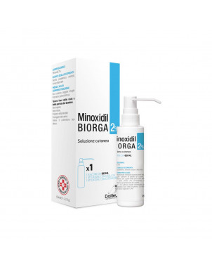 Minoxidil Biorga 2% soluzione cutanea 60 ml indicato come trattamento per la perdita dei capelli