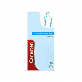 Canesten 1% cutaneous powder 30 g indicated in case of wet mycosis of the skin and skin folds