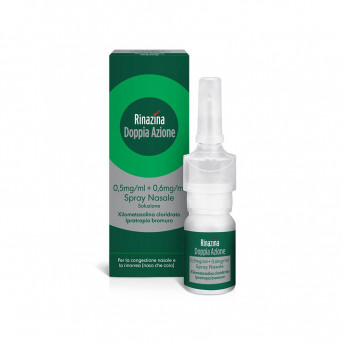 Rinazina doppia azione aerosol nasal 10 ml para la congestión nasal y la rinorrea (secreción nasal)