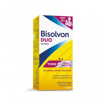 Bisolvon Duo emollient 100 ml syrup calms dry cough and soothes irritated throat