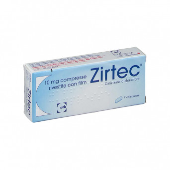 Zirtec 10 mg 7 tablets indicated in the treatment of nasal and ocular symptoms of allergic rhinitis