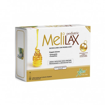 Melilax Pediatric 6 microclismi monouso libera l'intestino senza irritare, proteggendo la mucosa rettale.