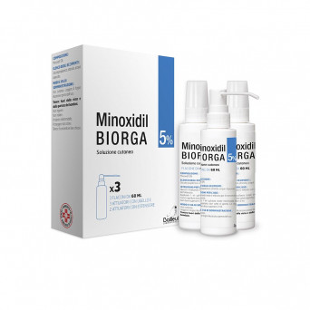 Minoxidil Biorga 5% 3 frascos 60 ml indicado en caso de caída o debilitamiento del cabello