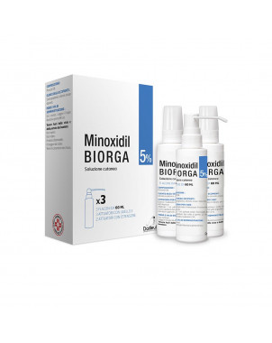 Minoxidil Biorga 5% 3 frascos 60 ml indicado en caso de caída o debilitamiento del cabello