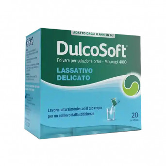 DulcoSoft powder oral solution 20 sachets Macrogol 4000 Relieves constipation, softens hard stools.