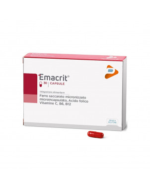 Emacrit 30 capsule Integratore alimentare di ferro saccarato micronizzato microincapsulato, acido folico e vitamine C, B6, B12