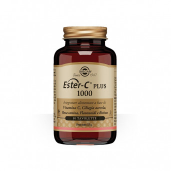 Ester C plus 1000 Food supplement based on Vitamin C, Acerola cherry, rose hip, flavonoids and Rutin.