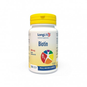 Longlife biotin 100 compresse integratore alimentare di biotina indicato per la pelle, mucose e capelli.