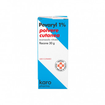 Pevaryl 1% polvere cutanea 30 g Indicato nella terapia di micosi cutanee causate da dermatofiti, lieviti e muffe.