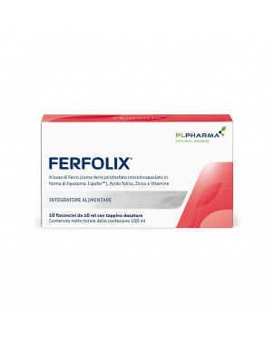 Ferfolix 10 flaconcini integratore alimentare a base di Ferro, Acido folico, Zinco e Vitamine.