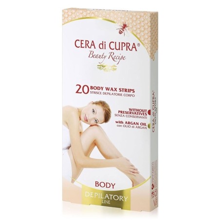 Cera di Cupra
strisce depilatorie corpo
senza conservanti, con olio di Argan
Confezione da 20 pezzi