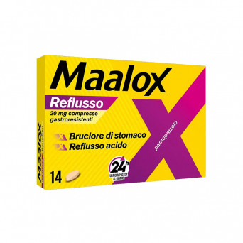 Maalox reflusso 20 mg 14 compresse bruciore di stomaco, reflusso acido.