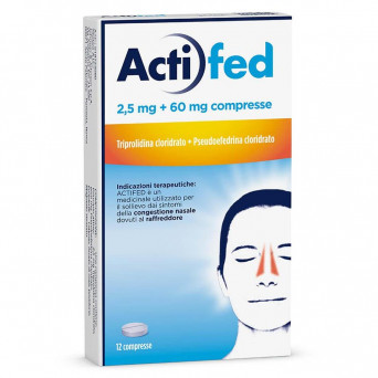 Actifed 2,5 mg + 60 mg 12 compresse decongestionante della mucosa nasale, specie in caso di raffreddore.