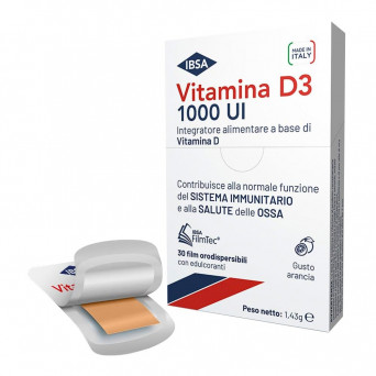 IBSA Vitamina D3 1000 U contribuye al funcionamiento normal del sistema inmunitario y a la salud de los huesos.