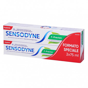 Sensodyne F-Previon dentifricio 2x75 ml 24h protezione dalla sensibilità + denti forti & gengive sane