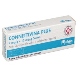 Connettivina Plus
2 mg/g + 10 mg/g crema
Acido ialuronico sale sodico + sulfadiazina argentica
uso cutaneo