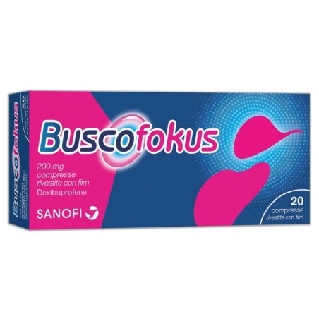 Buscofokus
200 mg compresse rivestite
Dexibuprofene
confezione da 20 compresse rivestite con film