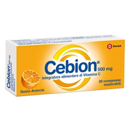 Cebion 500 mg
Integratore alimentare di Vitamina C
Gusto Arancia
Confezione da 20 compresse masticabili