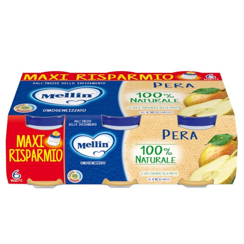 Mellin omogeneizzato pera 4 mesi+ confezione 6 vasetti da 100 g