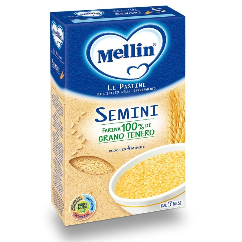 Mellin
le pastine
semini
farina 100% di grano tenero, cuoce in 4 minuti
