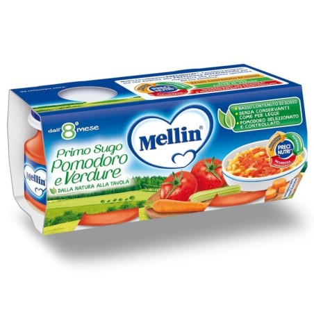 Mellin
primo sugo
pomodoro e verdure
8 mesi+
confezione 2 vasetti da 80 g