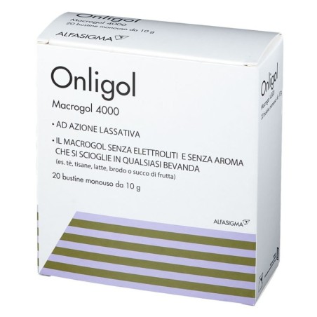 Onligol Macrogol 4000 ad azione lassativa confezione 20 bustine monouso da 10 g
