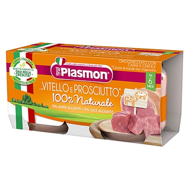 Plasmon
omogeneizzato
vitello e prosciutto cotto
100% naturale
6 mesi+
Confezione 2 vasetti da 80 g